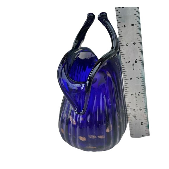 Murano Blown Glass Vase Basket Shape Cobalt Blue With Gold Sparkling Accents - Picture 13 of 15